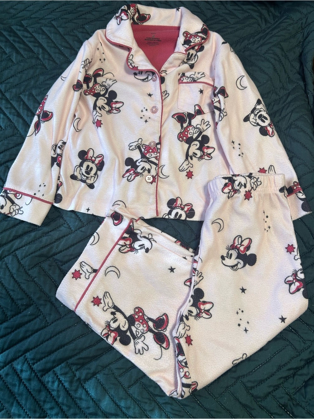 Disney Minnie Mouse Light Pink and Black Fleece Pajama Set